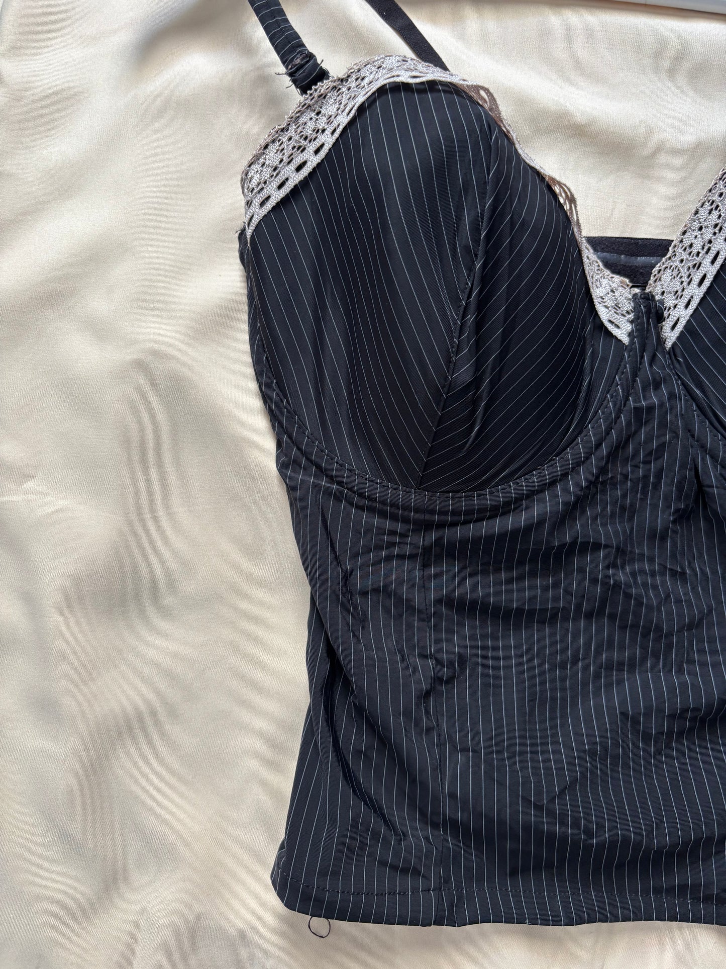 Pinstripe Lace Trim Corset Cami Top