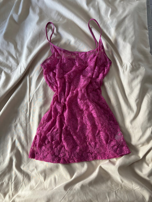 Floral lace hot pink cami top