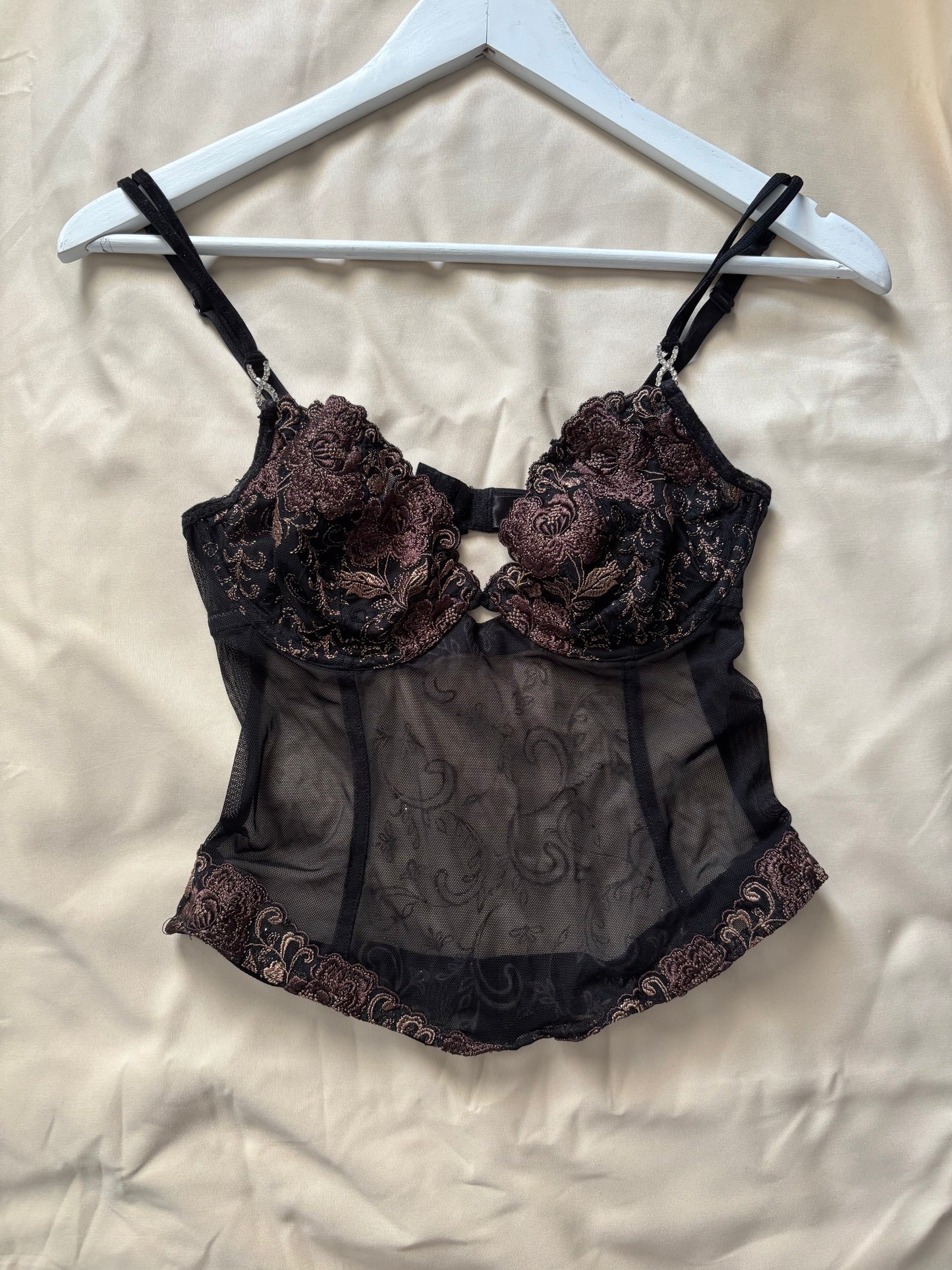 Black Embroidered  Lace Corset Top