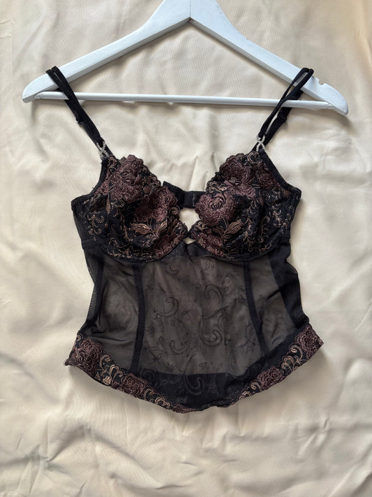 Black Embroidered  Lace Corset Top