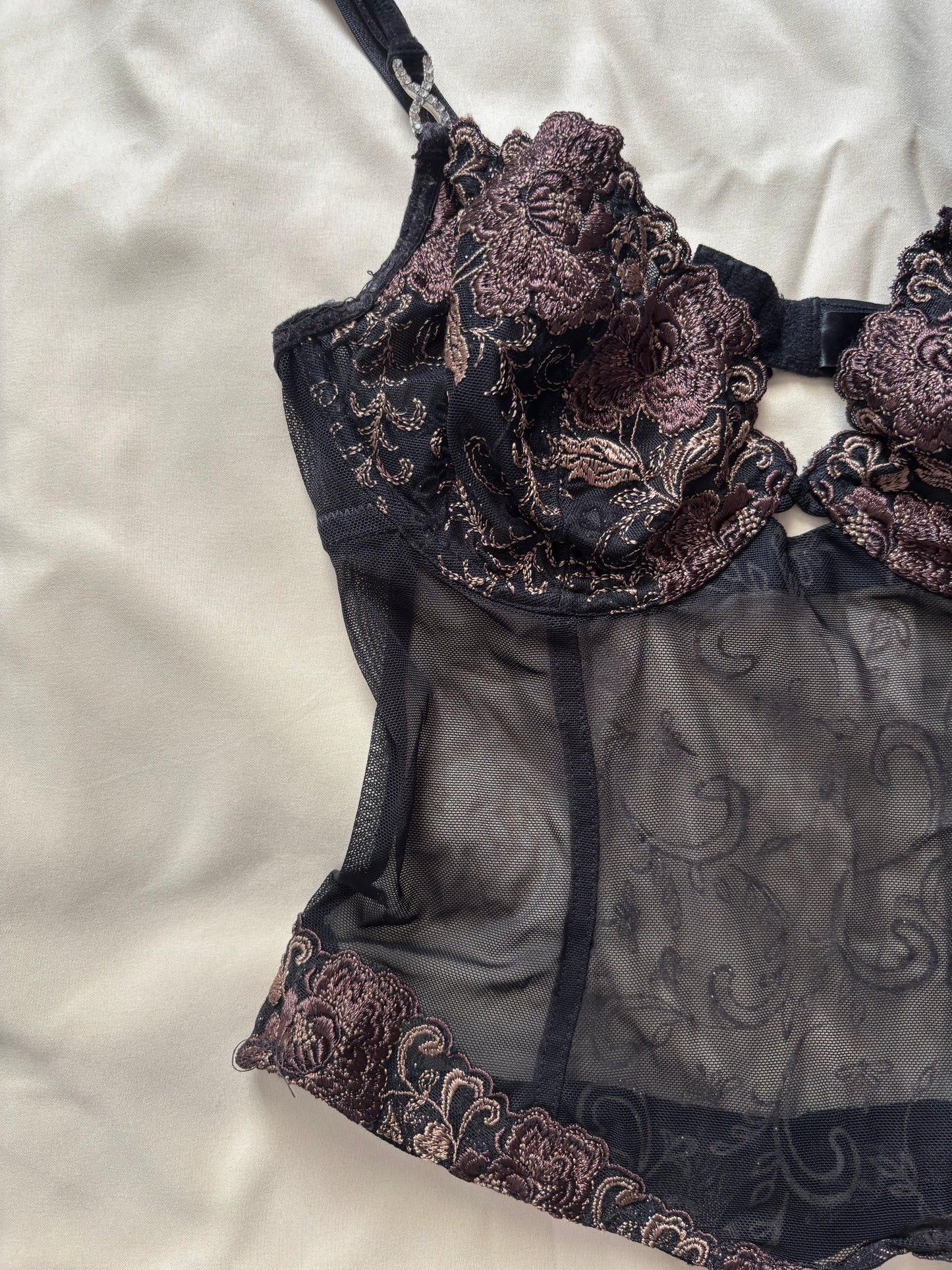 Black Embroidered  Lace Corset Top
