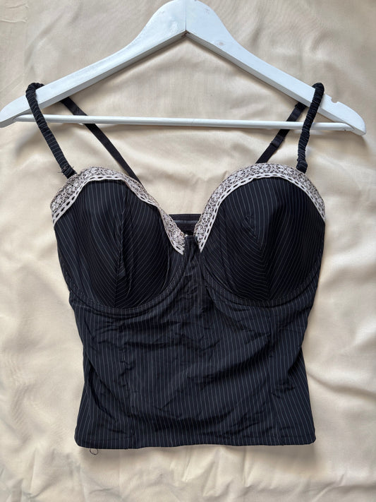 Pinstripe Lace Trim Corset Cami Top